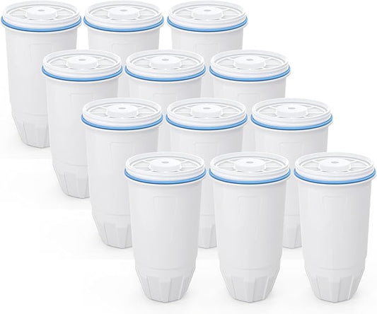 Water Filter Replacement Compatible with Zero Pitcher and Dispenser ZR-001 ZR-017 ZR-004 ZP-006 ZD-013 ZS-008, Multi-Stage Filter System, Reduce Lead, Chromium, and PFOA/PFOS, Pack of 12
