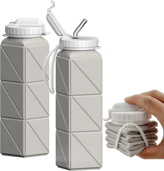 Collapsible Water Bottles, Silicone Foldable Portable Water Bottle 610ml, Lightweight Reusable Leakproof for Travel Camping Hiking Cycling Yoga Sports Outdoor
