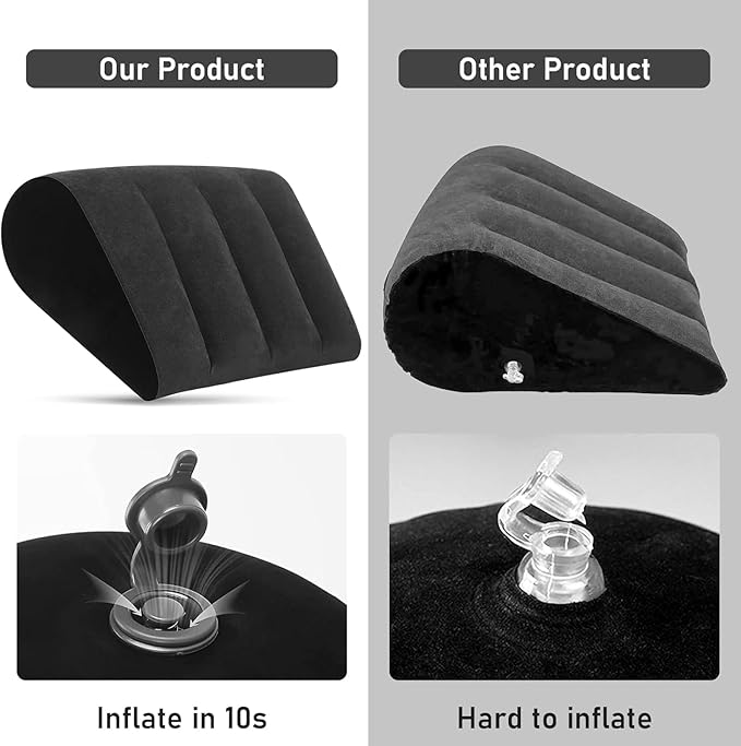 Inflatable Wedge Pillow - Leg Pillow for Sleeping, Leg Elevation Pillow, Lumbar Pillow Reduces Waist and Back Pressure, Portable Wedge Cushion for Sleeping, Bed, Travel, Camping, Black