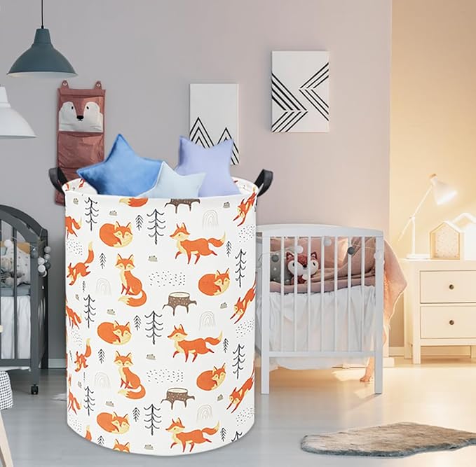 Foxes Kids Laundry Basket Baby Hamper Foxes Toy Storage Bin for Boys Room Decor Baby Nursery Hamper Gift Baskets for Bedroom Bathroom(Foxes)