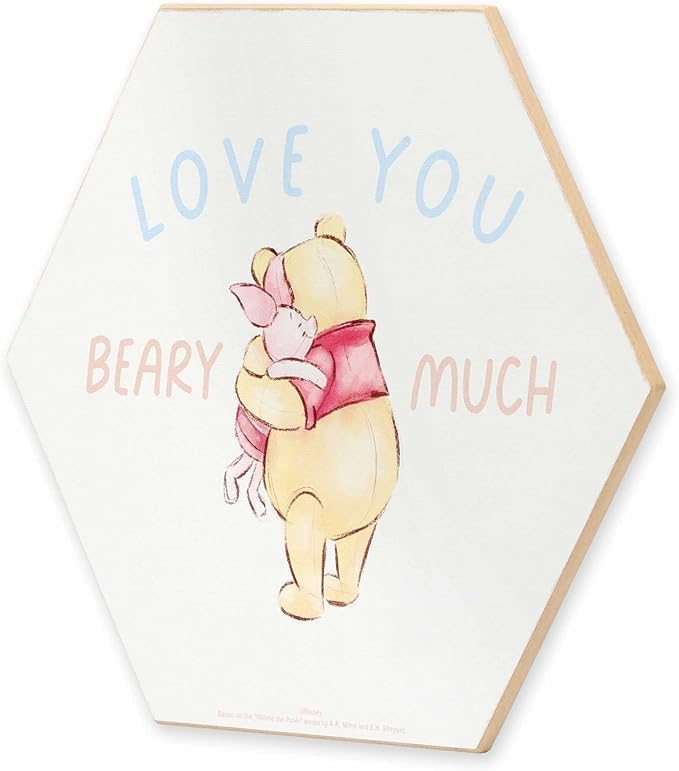 Open Road Brands Disney Winnie The Pooh and Piglet Love You Beary Much Wood Wall Decor - Adorable Winnie The Pooh Sign for Kids' Bedroom or Nursery