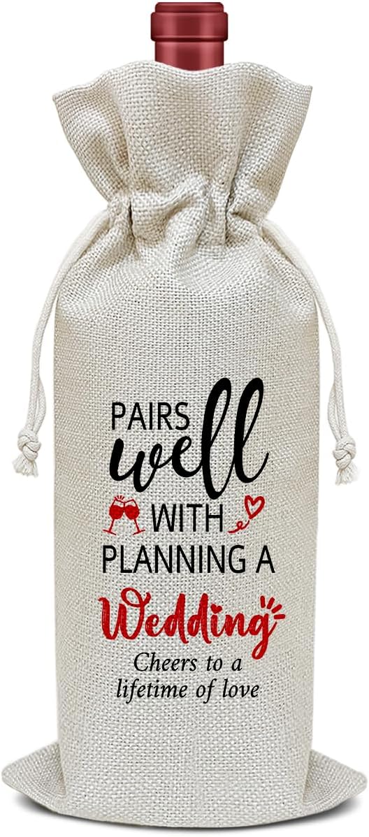Engagement Wine Bag, Engagement Gift for Couples Friends Coworkers Sister Bestie, Bridal Shower Wine Gift Bag, Party Favor Wine Champagne Gift Bag With Drawstring -20