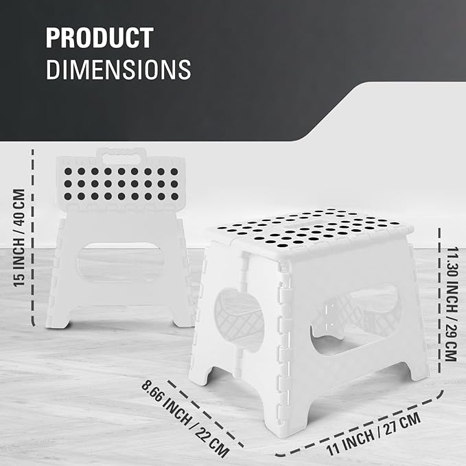 Compact 11" Folding Step Stool - Lightweight, Durable & Sturdy - Non-Slip Feet for Safety - Perfect for Kitchen, Bathroom, Kids - Supports Up to 300 Lbs - White - Easy to Store and Use