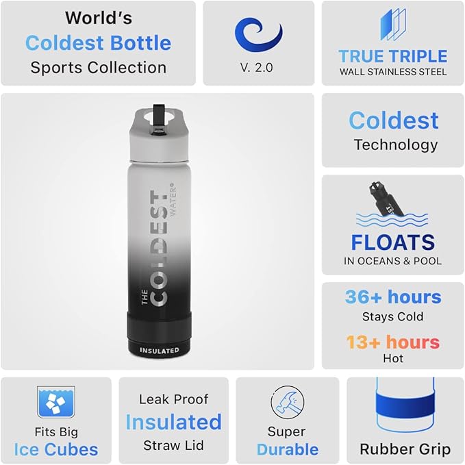 Coldest Sports Water Bottle with Straw Lid Vacuum Insulated Stainless Steel Metal Thermos Bottles Reusable Leak Proof Flask for Sports Gym (24 oz, Hyperspace White)