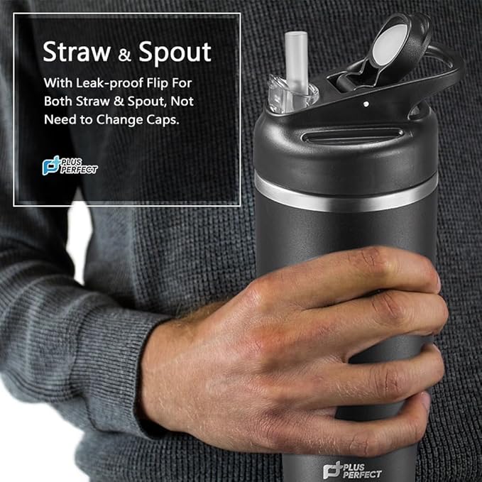 41 OZ 316 Stainless Steel Vacuum Insulated Travel Mug With Leak Proof Flip For Both Straw & Spout, Double Walled Seamless to Keep Hot And Cold, Sliver