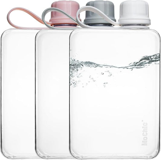 MoChic Flat Water Bottle Portable Slim Water Bottle Design BPA Free Wallet Water Bottle Can be Put into Small Pockets, Makeup Bags and Handbags,Suitable for Travel,Work and Outdoor Sports 17oz(white)