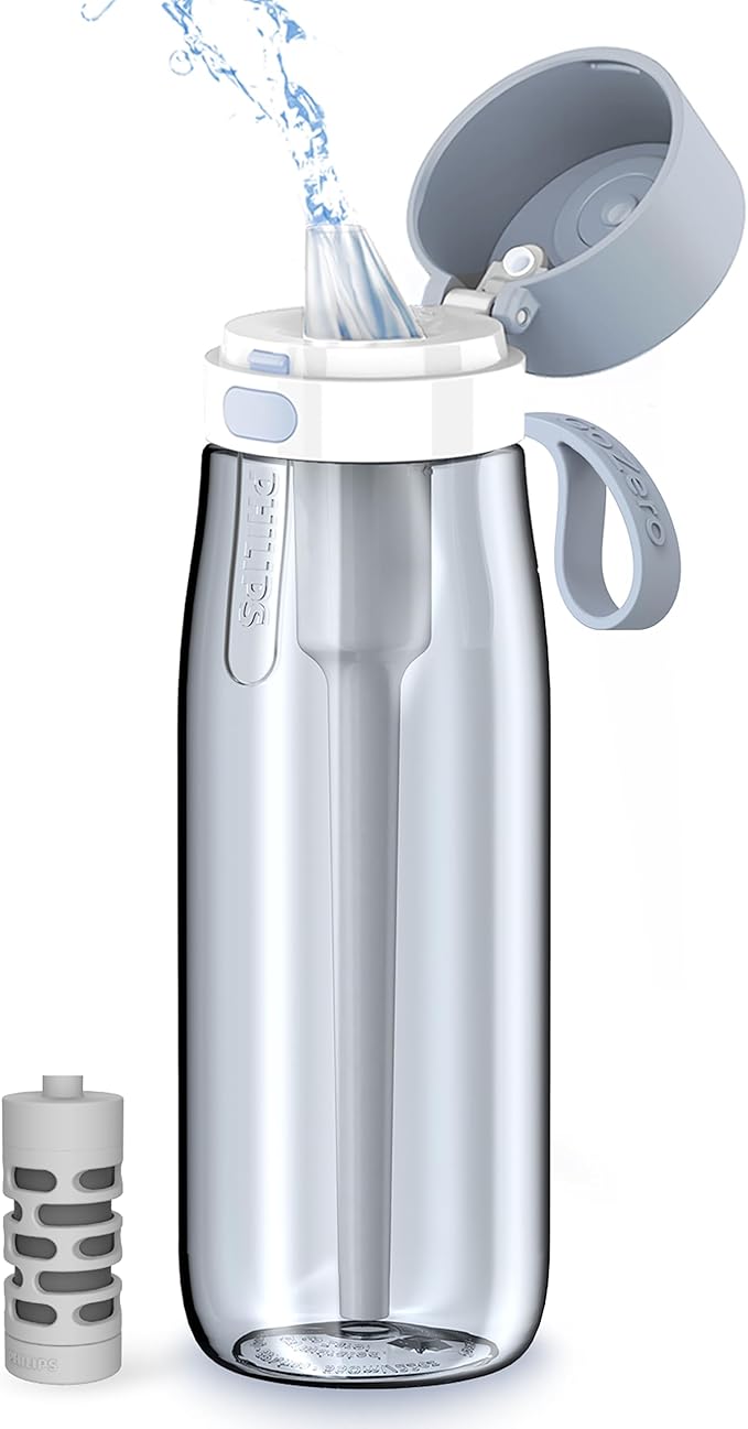 PHILIPS Filtered Water Bottle 22 Oz/36 Oz with Philips GoZero Everyday Water Filter, BPA-Free Tritan Plastic, Purify Tap Water Into Healthy Drinking Tasting Water