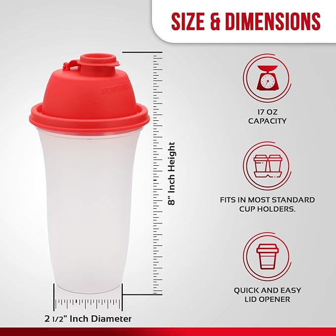 SIGNORA WARE Shaker Bottles | 17-Ounce Plastic Protein Shake Bottle for Meal Replacement Shakes & Smoothies, Beverages, Mixing Salad Dressing & Sauces, Margarita, & More