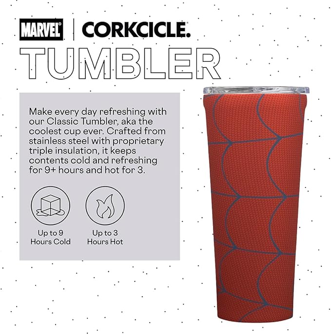 Corkcicle x Marvel Spider-Man Classic Insulated Coffee Mug with Lid, 24 oz – Stainless Steel Travel Tumbler Keeps Drinks Cold 9+hrs, Hot 3hrs – Cupholder Friendly Travel Coffee Tumbler