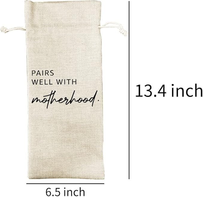 Funny New Mom Gift Wine Bags, New Baby Gift, Mother Mama Present, Pairs Well with Motherhood, Mother's Day Gift, Mom Gift, Mom Wine, Mommy Gift Box, Personalized Gift Ideas (DL033)
