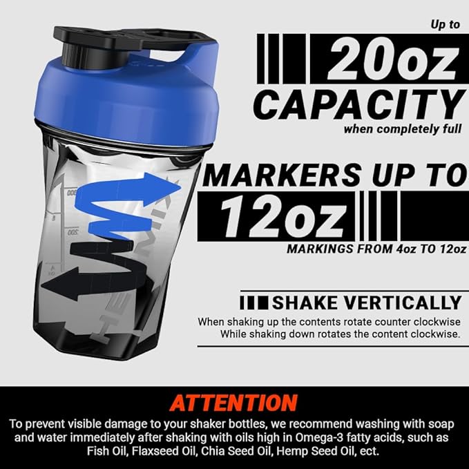 HELIMIX 1.5 Vortex Blender Shaker Bottle Holds Upto 20oz | No Blending Ball or Whisk | USA Made | Portable Pre Workout Whey Protein Drink Shaker Cup | Mixes Cocktails Smoothies Shakes | Top Rack Safe