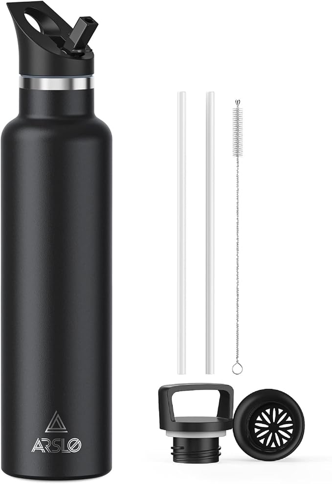 Stainless Steel Double Wall Water Bottles 32oz, Vacuum Insulated Bottle With Straw Lid, Insulated Water Bottle Keeps Water Cold for 24 Hours, Hot for 12 Hours, Hiking, Sports