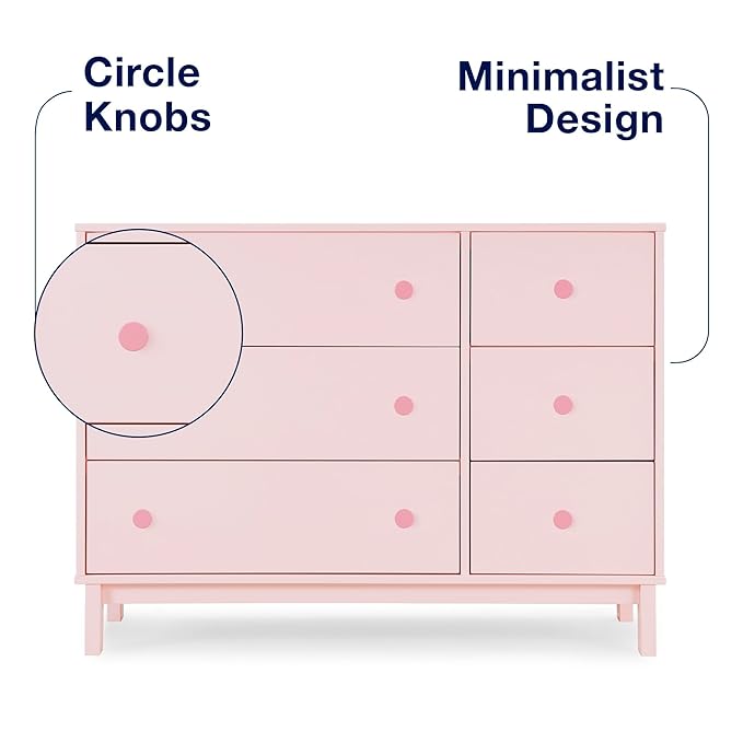 GAP babyGap Legacy 6 Drawer Dresser with Interlocking Drawers - Greenguard Gold Certified, Blush Pink/Dark Pink