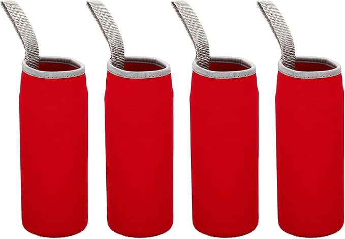 PATIKIL 65mmx180mm Water Bottle Sleeve, 4 Pack Neoprene Insulated Bottle Bag Holder Carrier Pouch with Finger Strap, Red
