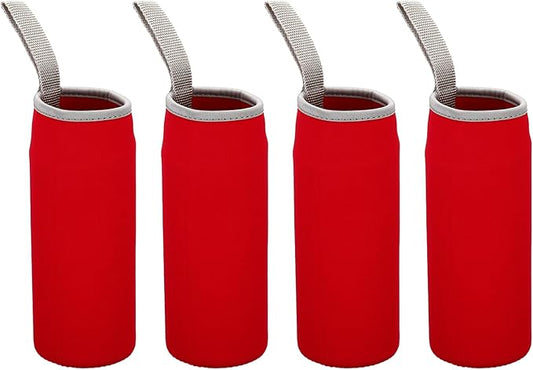 PATIKIL 65mmx180mm Water Bottle Sleeve, 4 Pack Neoprene Insulated Bottle Bag Holder Carrier Pouch with Finger Strap, Red