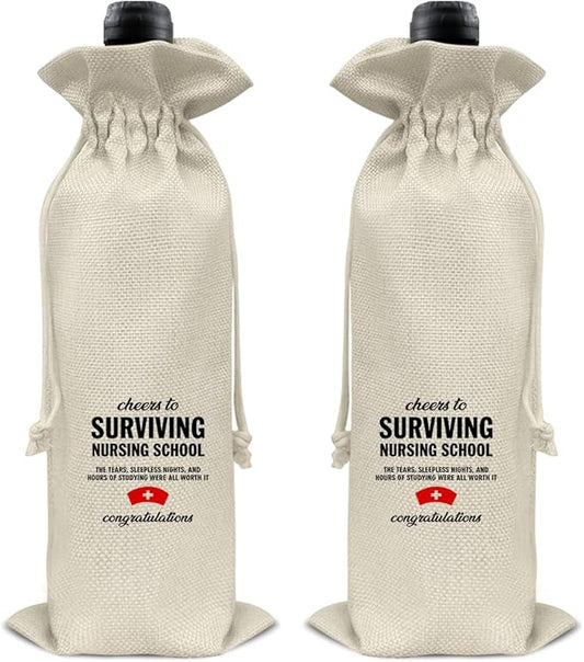 HOIJAUMAI Nurse Graduation Gift Nursing Graduation Wine Bag Surviving Nursing School Wine Gift Bags for Nursing Students Women Her
