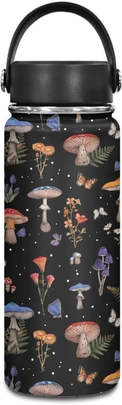 Mushroom Print Insulated Stainless Steel Water Bottle with Top Handle 20 Oz Vacuum Stainless Steel Sports Travel Water Bottle for Women Men