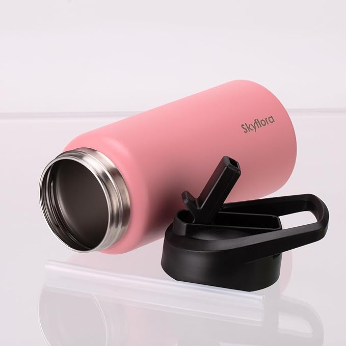 Kids Water Bottle with Straw, 16oz Cute Water Bottle, Single Wall 18/8 Stainless Steel, Dishwasher Safe & Leakproof, Reusable Gift for Girls Boys to School Sports Travel Camping, Pink