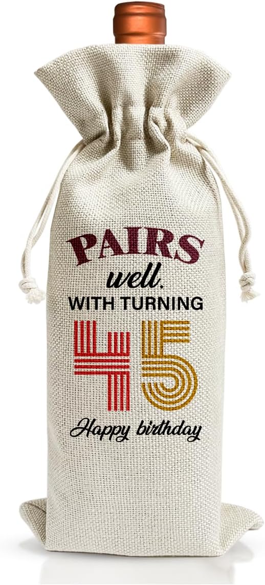45th Birthday Wine Gift Bag For Wife Sister Friend Mom Dad Women Men Her Him, 1979 Birthday Gift, 45th Anniversary Wine Bag, 45th Birthday Party Decoration, Pairs Well With Turning 40th