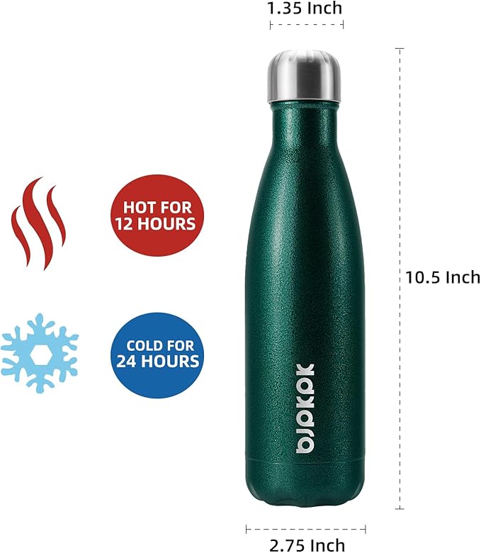BJPKPK Insulated Water Bottles 17oz, Leak Proof Stainless Steel Water Bottle keeps Cold for 24H and Hot for 12H, BPA Free Water Bottle-Green