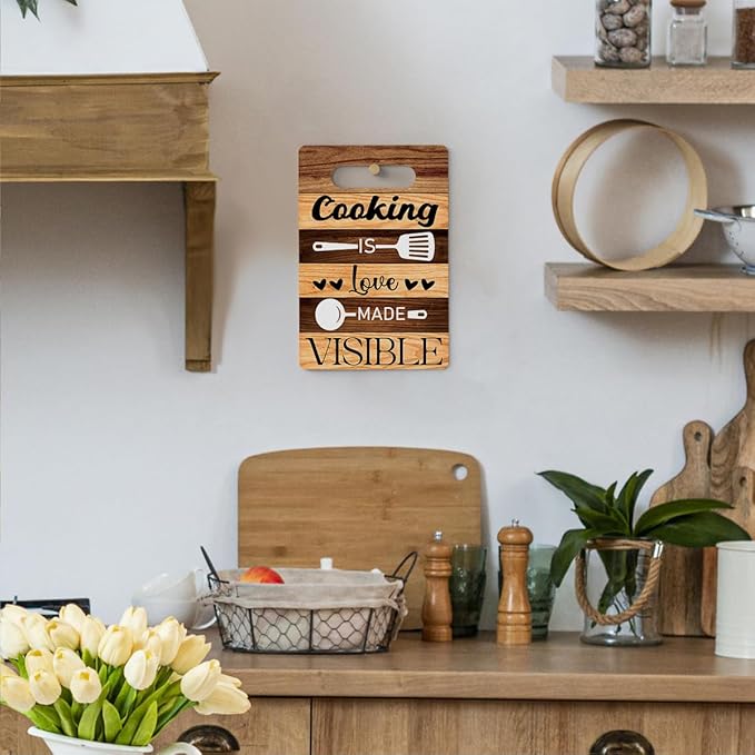 Farmhouse Kitchen Decor, Kitchen Signs Wall Decor, Kitchen Decorations, Kitchen Door Wall Hanging Decor, Cooking If Love Made Visible Wood Sign 8 x 12 Inch
