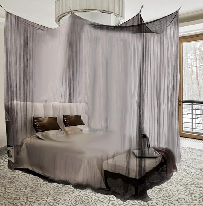 Mosquito Net Bed Canopy,4 Corner Post Curtains Bed Canopy Elegant Mosquito Net Set,Screen Netting Canopy Curtains,4 Corner Post Bed Canopy Mosquito Net Full Queen King Size Bedding(Black)