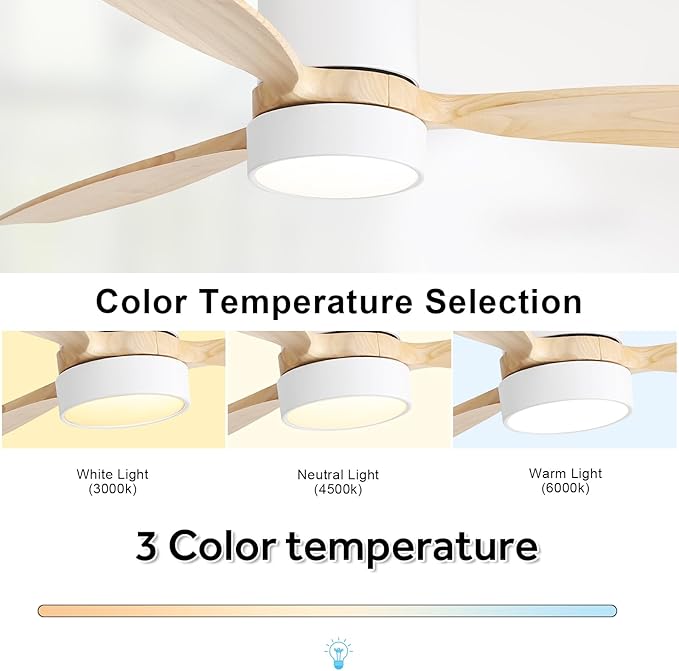 Sofucor 52 Inch Low Profile Ceiling Fan with Lights Remote Control Wood Blades Reversible DC Motor Modern Ceiling Fan for Kitchen, Bedroom, Basement, Dining, Living Room, Light Wood