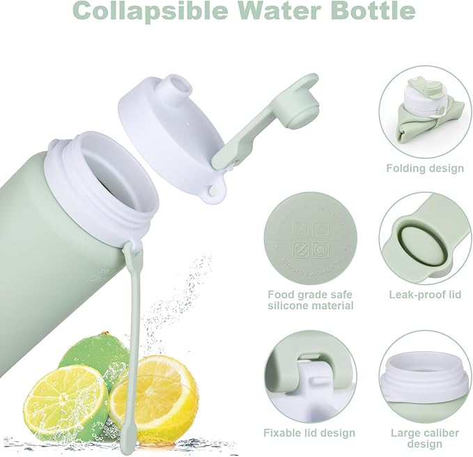 Collapsible Water Bottle, Foldable Water Bottle BPA Free Reusable Lightweight Leak-Proof Travel Silicone Water Bottle for Travel, Gym, Hiking, Office, Camping