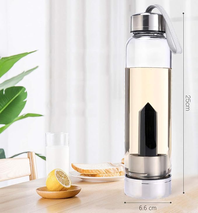 Crystal Glass Water Bottle Energy Quartz Gemstone Water Bottle with Changeable Natural Crystal Center for Healing and Wellness