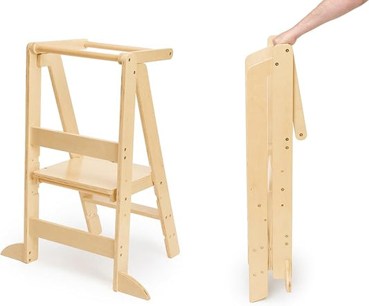 Foldable Kitchen Stool for Kids - Foldable Toddler Tower, Kitchen Stool for Toddlers, Toddler Standing Tower, Toddler Tower, Kids Stool (Wood Color)