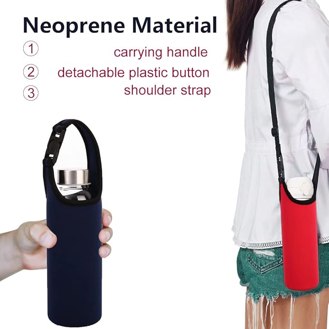 3PCS Water Bottle Carrier with Shoulder Strap 16oz-21oz, Neoprene Sleeve Cup Holder Pouch with Carrying Handle for All Portable Sport Water Bottle -3 Colors