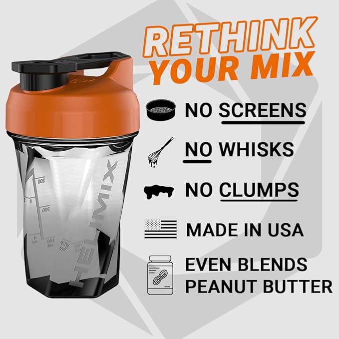 HELIMIX 1.5 Vortex Blender Shaker Bottle Holds Upto 20oz | No Blending Ball or Whisk | USA Made | Portable Pre Workout Whey Protein Drink Shaker Cup | Mixes Cocktails Smoothies Shakes | Top Rack Safe