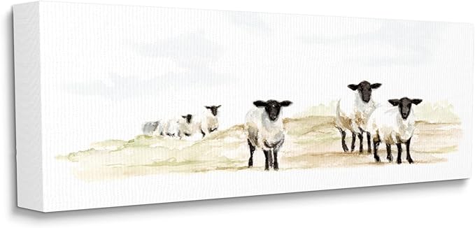 Stupell Industries Sheep Farm Flock Children's Nursery Watercolor Painting Canvas Wall Art, 48 x 20, Tan