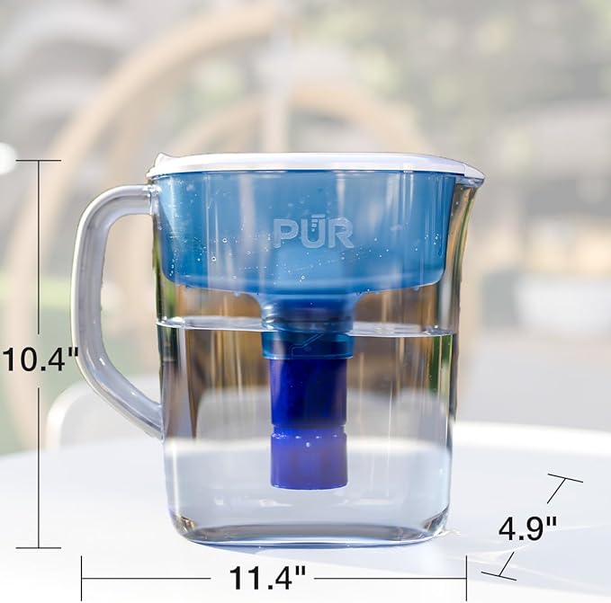 PUR PLUS 11-Cup Water Filter Pitcher with 1 Lead-Reducing PUR Plus Filter, Dishwasher Safe, Powerful Filtration, Filter Change Indicator Light, White, PPT111W