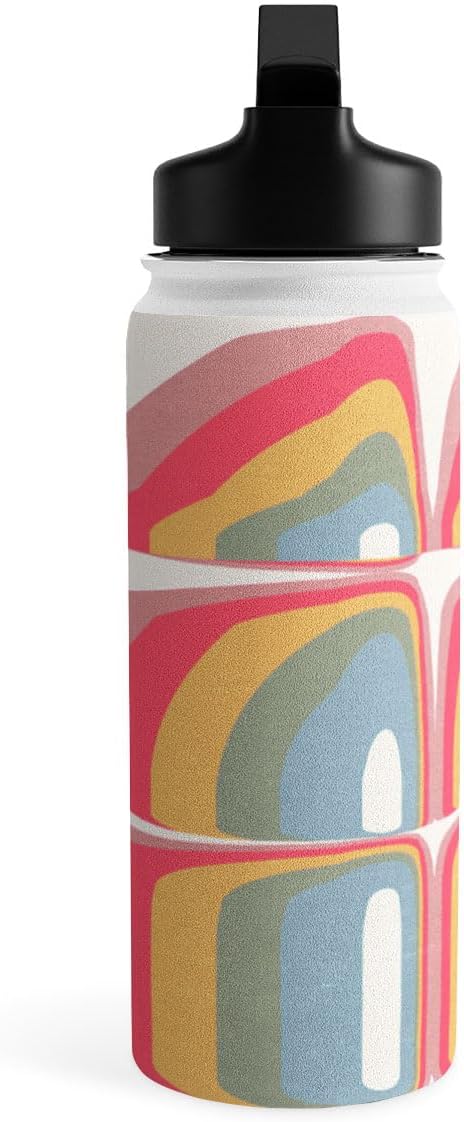 Deny Designs Water Bottle, Straw Lid 18 oz, Emanuela Carratoni Whimsical Rainbow