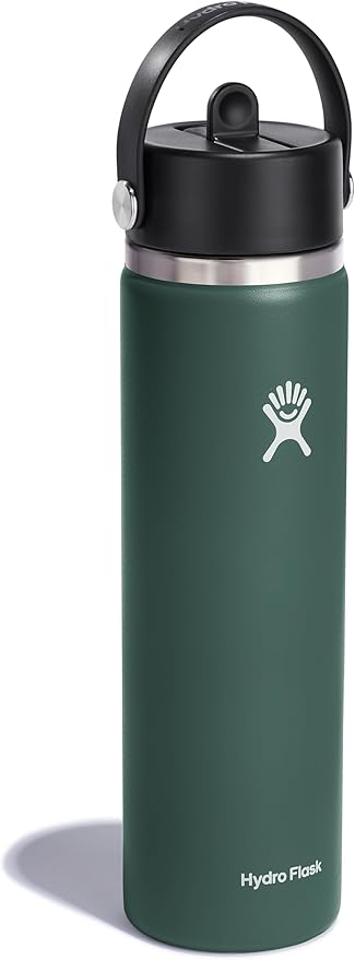HYDRO FLASK Wide Mouth vacuum insulated stainless steel water bottle with leakproof closeable straw lid for cold water drinks, sports, travel, car and school