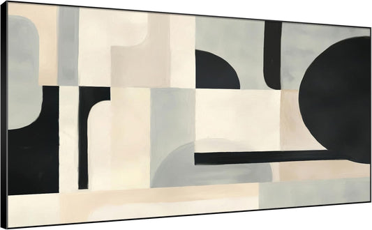 SIGNWIN 36"x72" Extra Large Framed Wall Art Modern Neutral Abstract Geometric in Black and Beige, Clean Minimalist Design for Home Living Room Bedroom Decor (Frame Assembly Required)