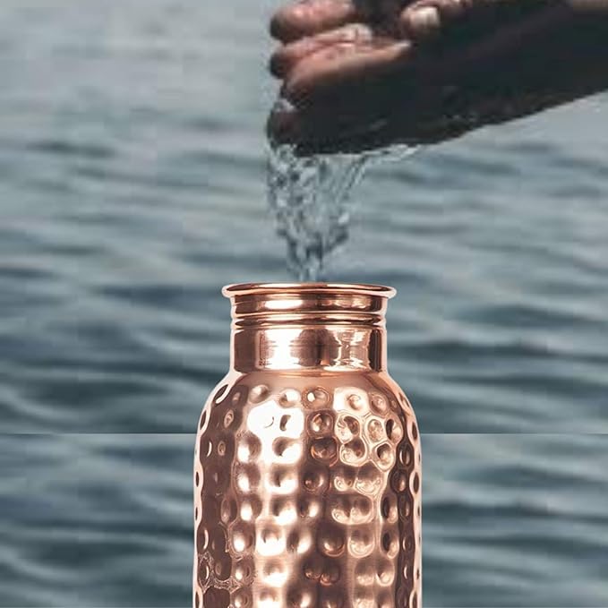 CopperKing Hammered Infused Ayurvedic Pure Copper Water Bottle for Drinking 34oz - 1 Liter | Best Use for Gym, Office, School - Collage, Yoga, Sports Mens and Women