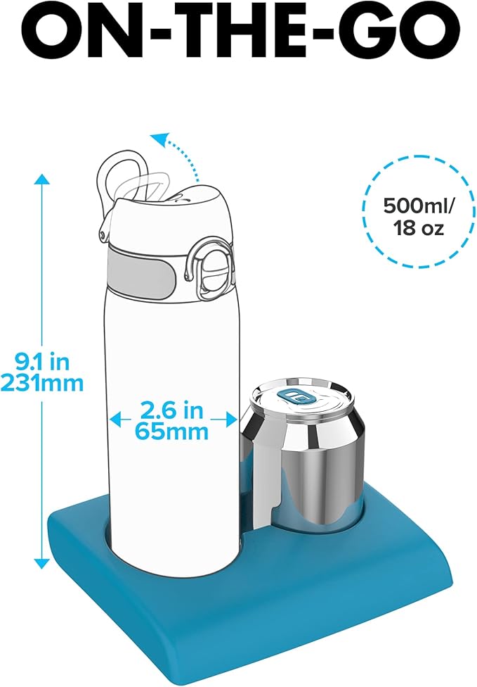 Ion8 Water Bottle, 500 ml/18 oz, Leak Proof, Easy to Open, Secure Lock, Dishwasher Safe, BPA Free, Hygienic Flip Cover, Carry Handle, Easy Clean, Odor Free, Carbon Neutral, Blue, Zebra Fans Design