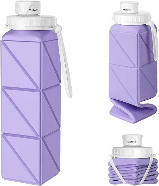 Collapsible Water Bottles,Leakproof BPA-Free Silicone Foldable Portable Water Bottle 610ml,Lightweight 21oz Reusable Wide Mouth Water bottle for Travel Cycling Gym Camping Sports Outdoor