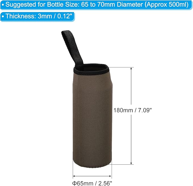 PATIKIL 65mmx180mm Water Bottle Sleeve, 4 Pack Neoprene Insulated Bottle Bag Holder Carrier Pouch with Finger Strap, Coffee