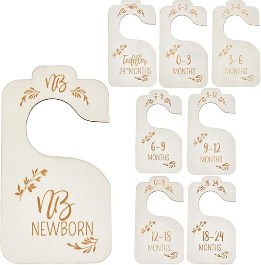 CRASPIRE 8Pcs Wooden Baby Wardrobe Dividers Nursery Hanger Seperaters from Newborn to 24 Month Baby Closet Organizers Nursery Infant Wardrobe Hangers Divider for Newborn Shower Decor