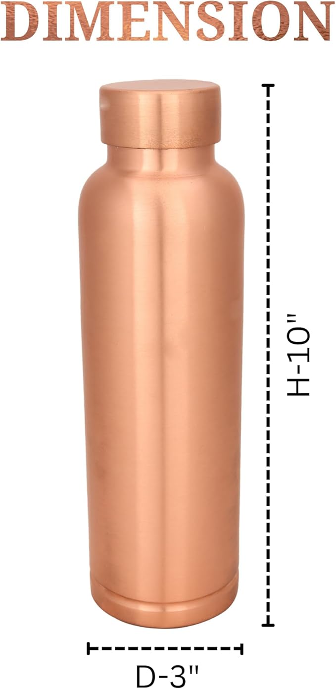 RAJRANG BRINGING RAJASTHAN TO YOU Copper Bottle With Leak Proof Rubber Cap 950 ml Modern Seam Less Water Bottles for Yoga Gym Sports Men Women