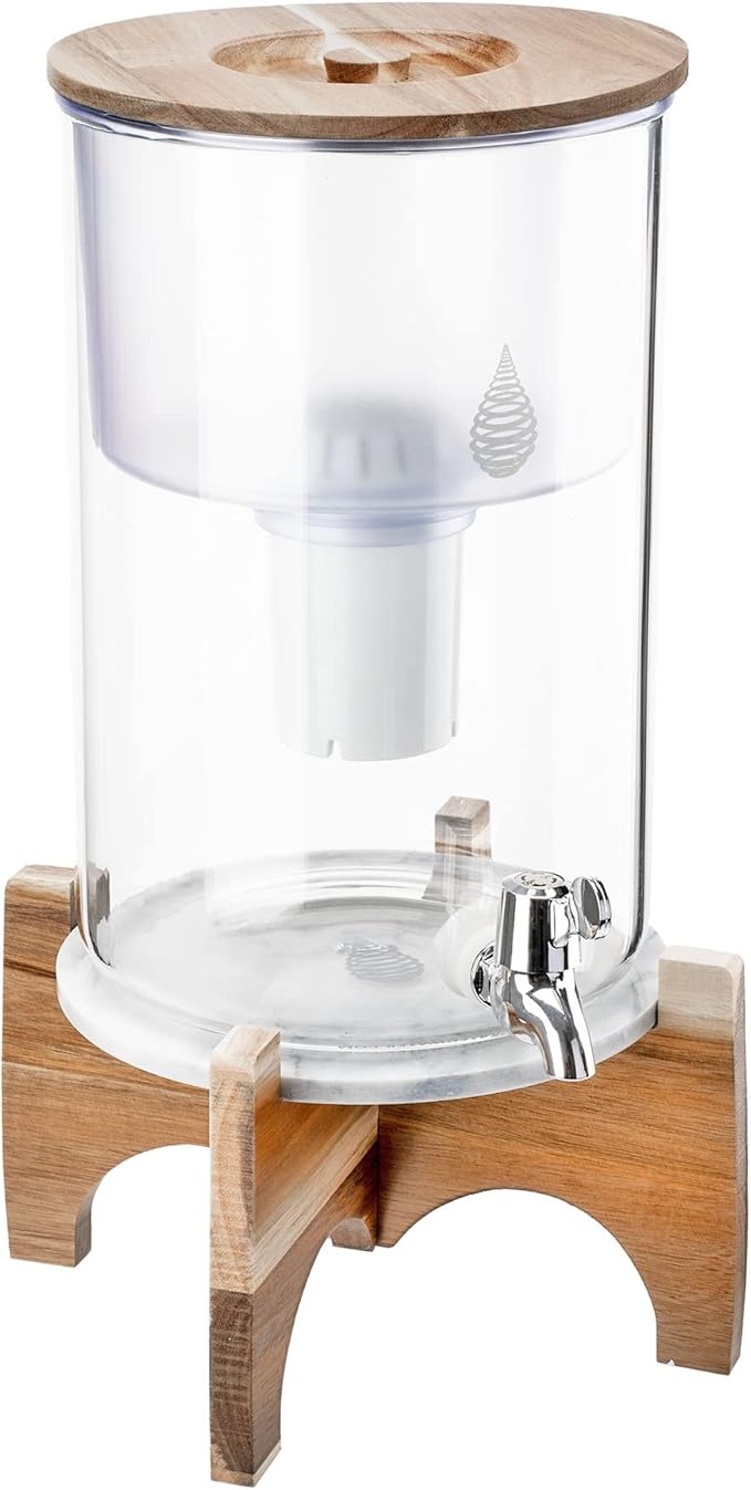 pH Recharge Glass Alkaline Water Filter Dispenser - Countertop Water Filter System - Alkaline Water Purifier Pitcher - High pH Pure Drinking Water Filtration - 8.5L/2.25 Gal (Acacia/Marble)