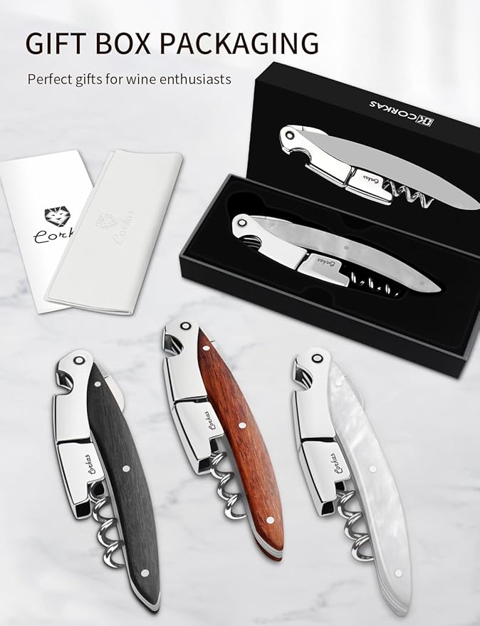 Wine Key - CORKAS Prestige Waiter Corkscrew with Moonstone Resin Handle, Handcrafted Wine Opener Manual with Double Hinged, Foil Cutter and Bottle Opener, Gifts for Sommelier, Bartenders, Servers