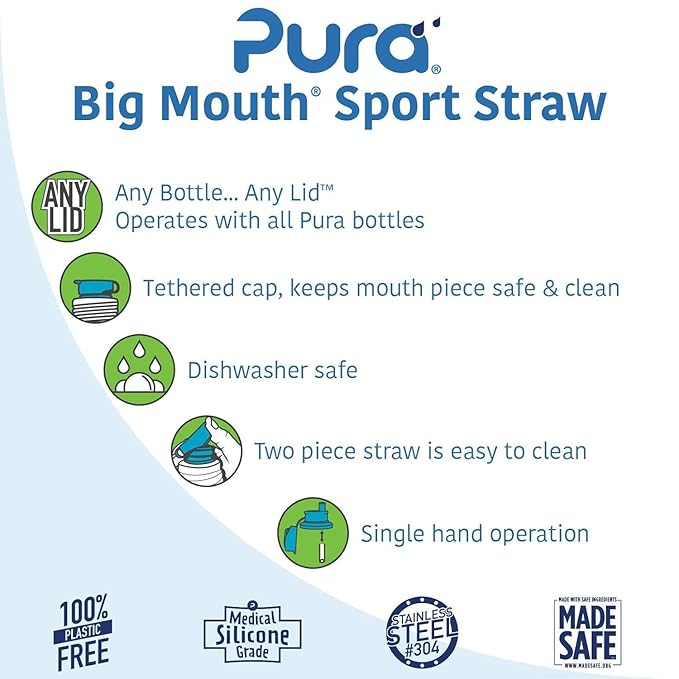 Pura Sport Big Mouth Silicone Sport Top Lid - Plastic-Free, Spill-Leak Proof, Medical-Grade, Fits All Bottle - Moss
