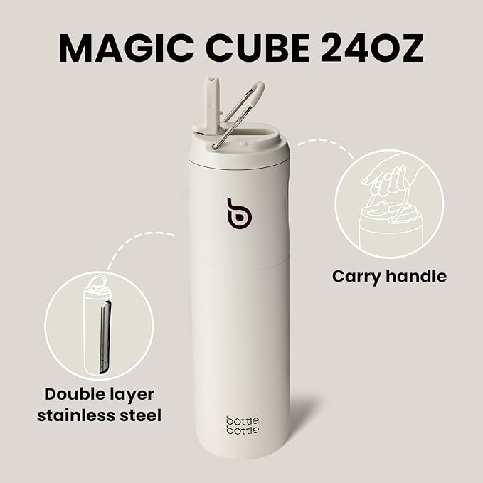 BOTTLE BOTTLE Insulated Water Bottle 24oz with Straw Lid and Handle for Sports Travel Gym Stainless Steel Water Bottles Double-Wall Vacuum Metal Thermos Bottles Leak Proof BPA-Free