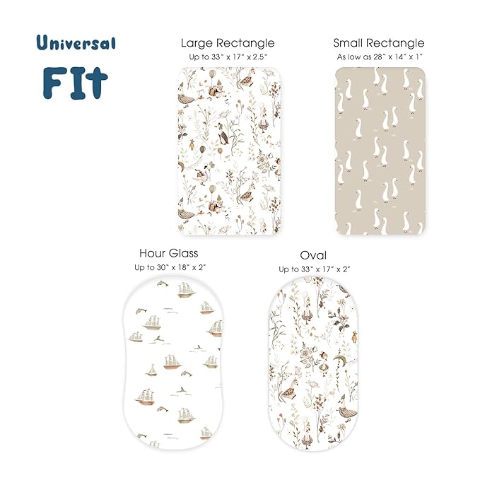 GRSSDER Stretchy Ultra Soft Fitted Bassinet Sheets 3 Pack, Universal Fitted for Oval Rectangle Bassinet Mattresses Safe and Snug, Stylish Bassinet Sheet Gender-Neutral Print for Baby