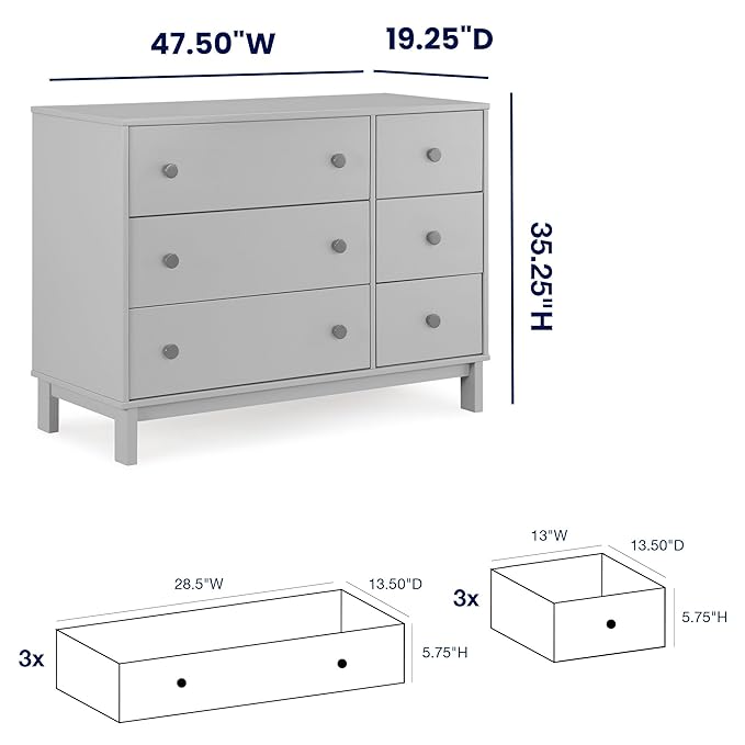 GAP babyGap Legacy 6 Drawer Dresser with Interlocking Drawers - Greenguard Gold Certified, Grey/Dark Grey