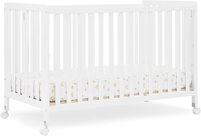 Delta Children Simmons Kids Aria Full Size Portable Folding Crib - Greenguard Gold Certified, Bianca White